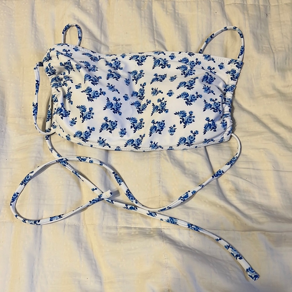 Blue Floral Bikini Top